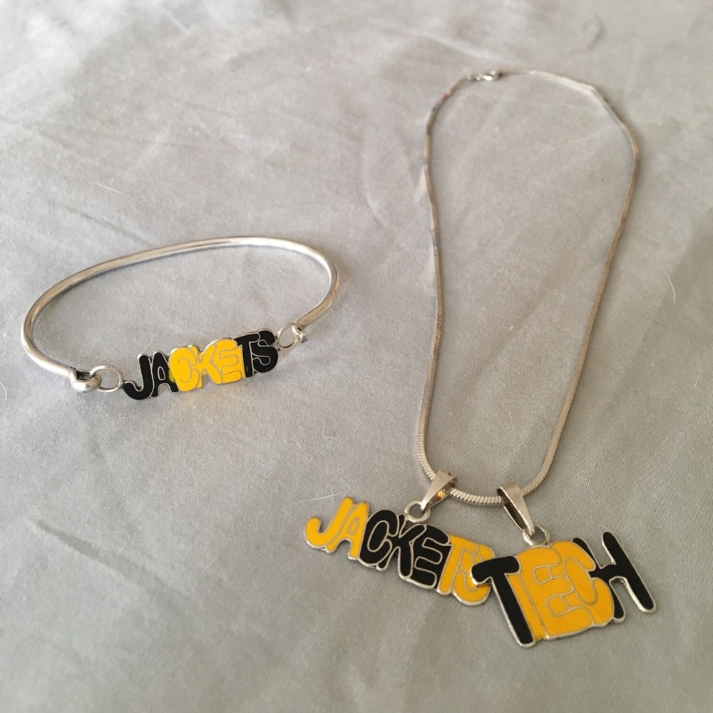 925 Sterling Silver Georgia Tech Jackets Bracelet & Necklace Set | Alumni Gift